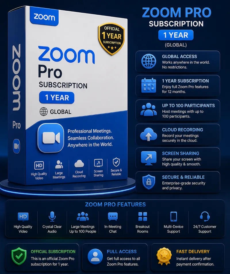 Zoom Pro Subscription 1 Year (Global)