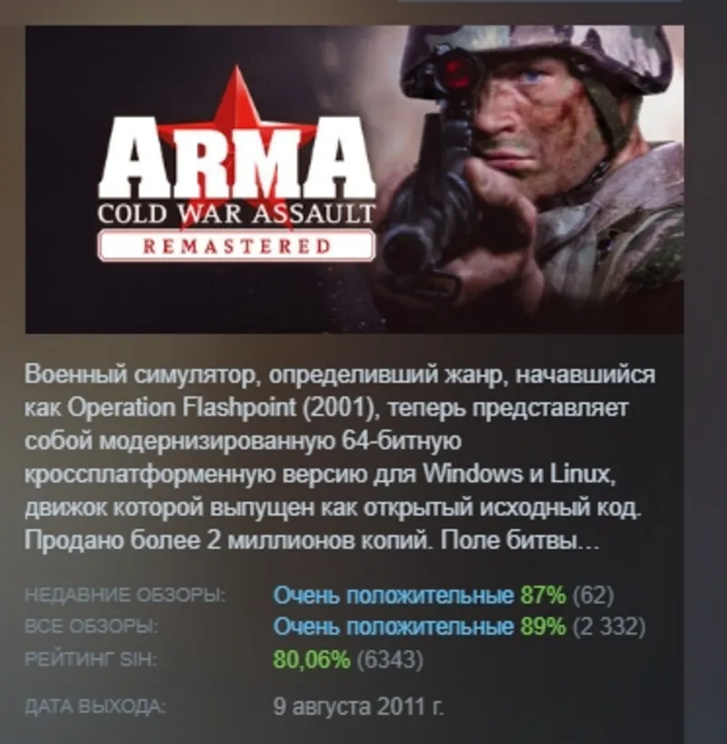 Arma: Cold War Assault Remastered АВТОДОСТАВКА STEAM GLOBAL МГНОВЕННО ЛИЦЕНЗИЯ