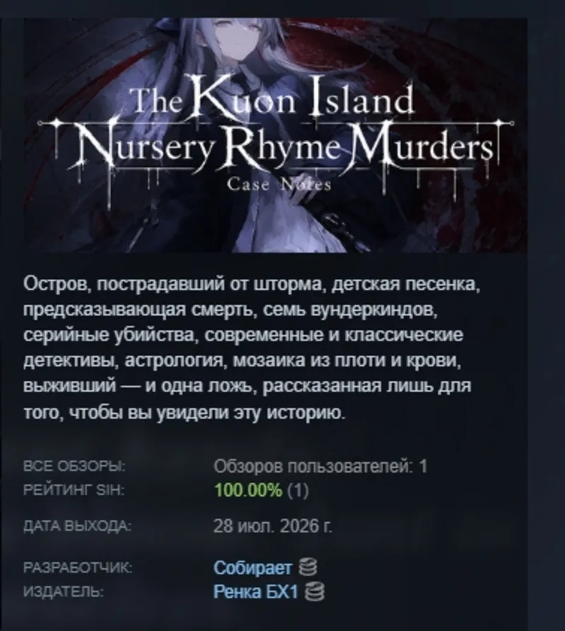 The Kuon Island Nursery Rhyme Murders: Case Notes АВТОДОСТАВКА STEAM GLOBAL МГНОВЕННО