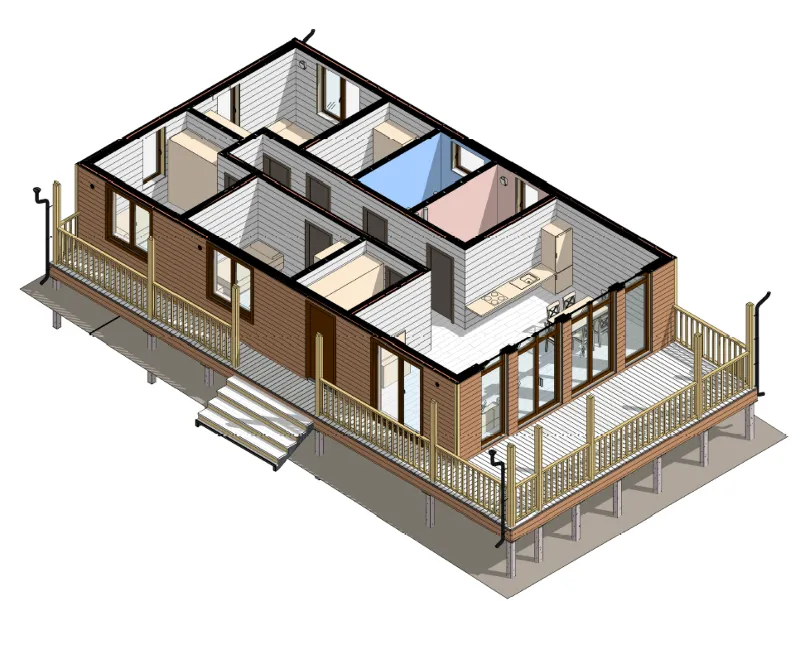 FH‑7: проект дома 157 м² (каркас + сваи + терраса)