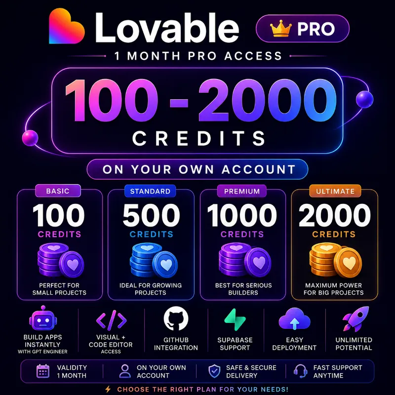 Lovable AI Pro – 1 месяц | 100–2000 кредитов | Личный аккаунт с полным доступом