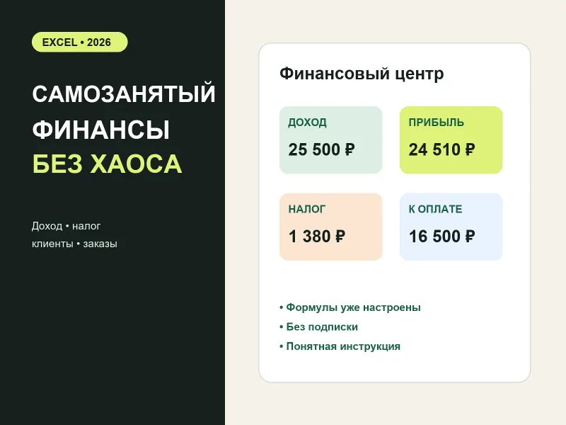 Финансовый центр самозанятого 2026 для Excel