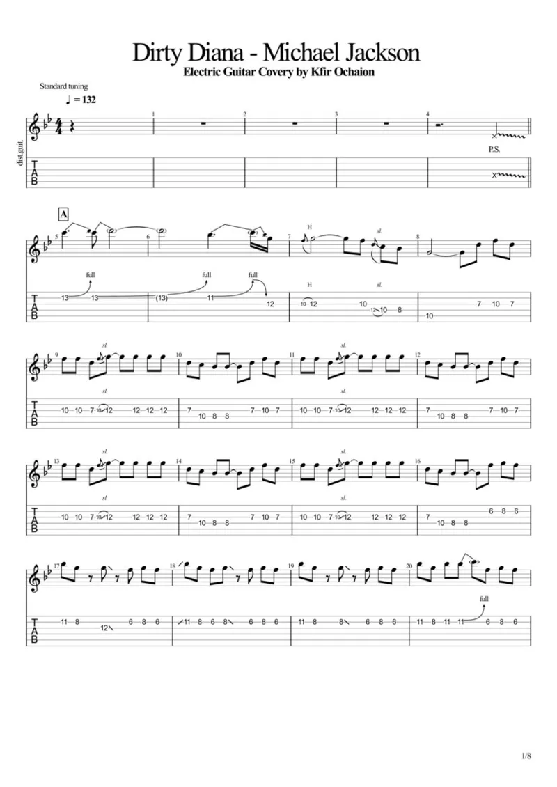 Табы Kfir Ochaion - Michael Jackson - Dirty Diana