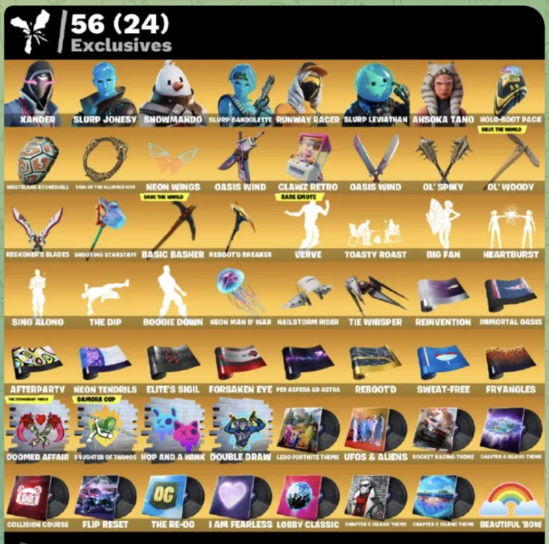 FORTNITE ALL PLATFORMS 236 SKINS (27 PAID) FULL ACCESS