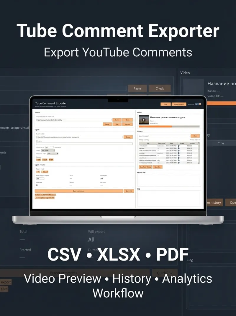 Tube Comment Exporter | Экспорт комментариев YouTube в CSV, Excel и PDF | Windows