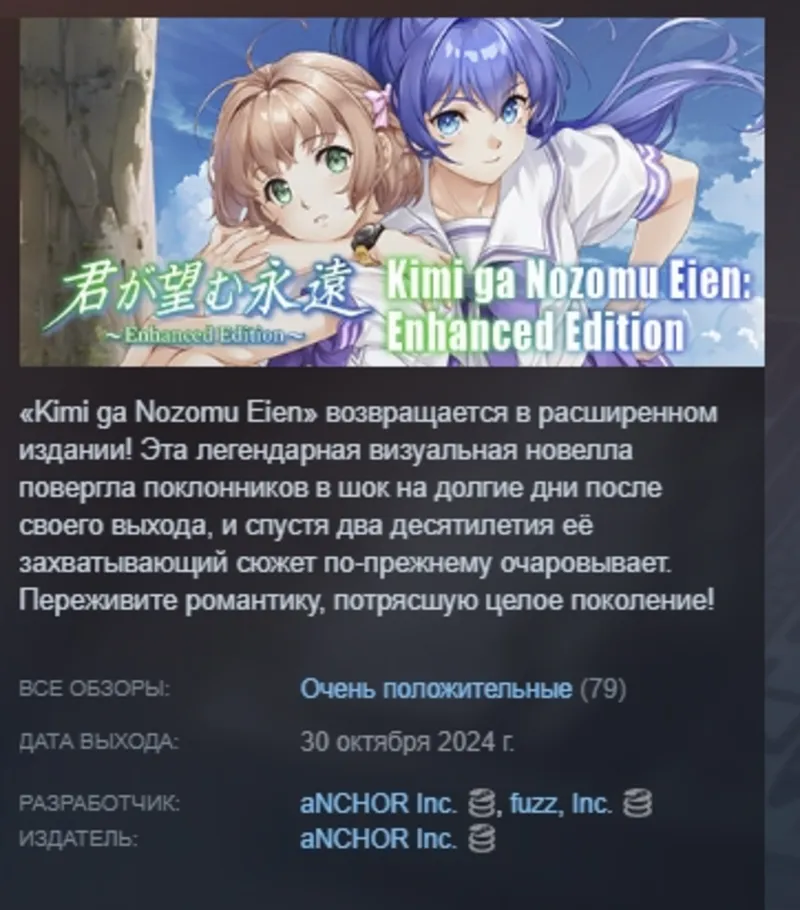 Kimi ga Nozomu Eien: Enhanced Edition АВТОДОСТАВКА STEAM GLOBAL МГНОВЕННО ЛИЦЕНЗИЯ