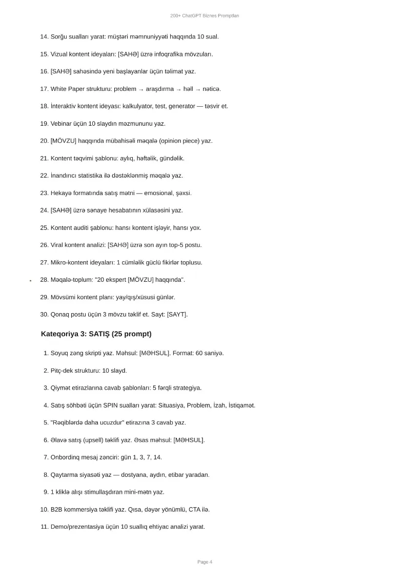 200+ ChatGPT Biznes Promptu | Marketinq, Satis, Kontent | PDF