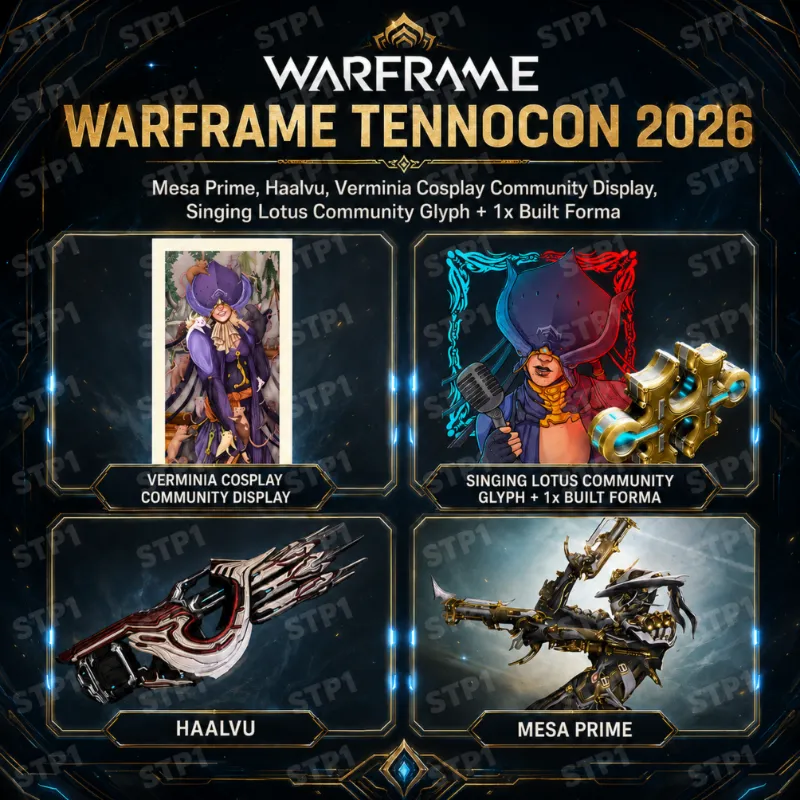 Warframe 38 предметов 2026 Twitch Drop TennoCon Mesa Prime, Haalvu Sentient Minigun