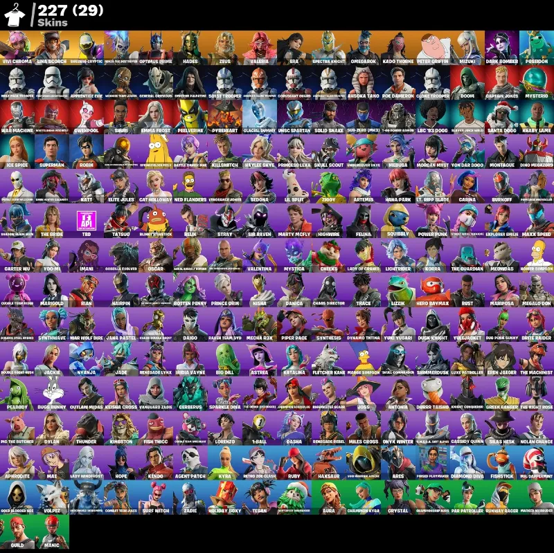 Мгновенный доступ • FN (все платформы) • 227 skins • 1400 VB • Полный доступ