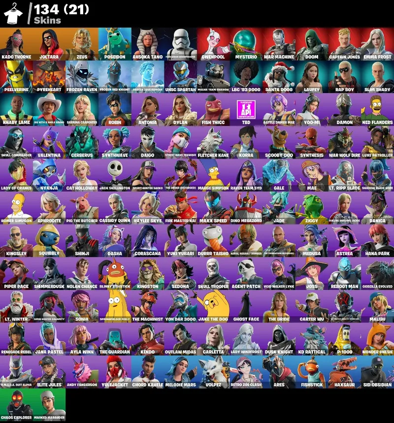 Мгновенный доступ • FN (все платформы) • 134 skins • 1150 VB • Полный доступ