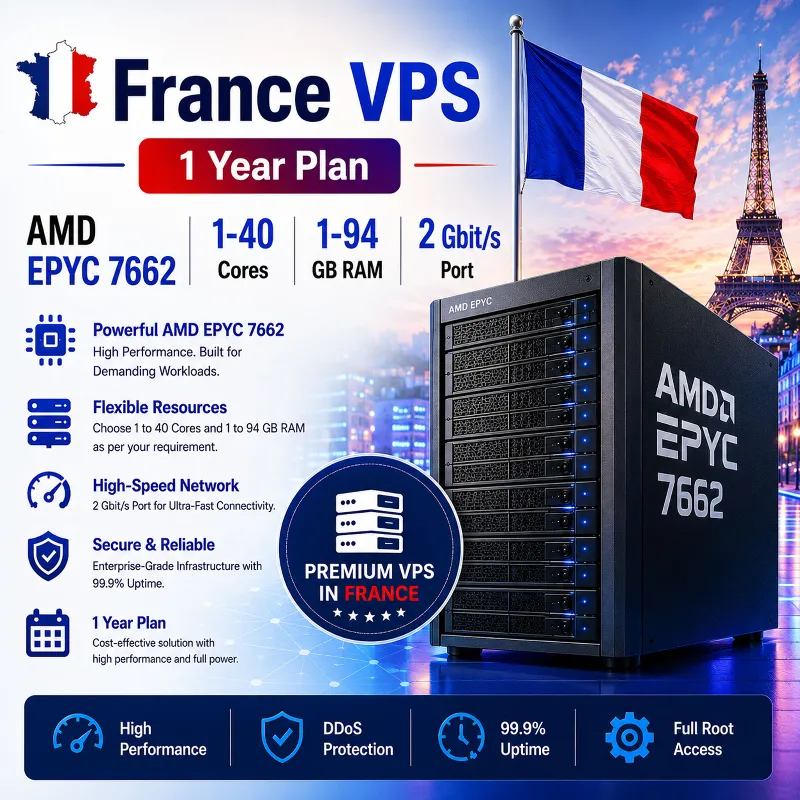 Франция VPS - 1 Год | AMD EPYC 7662 | Быстрый NVMe | Порт 2 Гбит/с