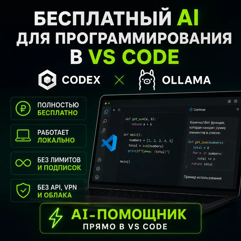 БЕСПЛАТНЫЙ AI ДЛЯ ПРОГРАММИРОВАНИЯ В VS CODE БЕЗ ПОДПИСОК И API