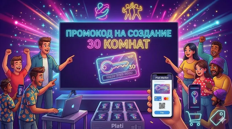 NEONPARTY ПРОМОКОД НА 30 КОМНАТ | 344 ₽ | Онлайн-игры для компании