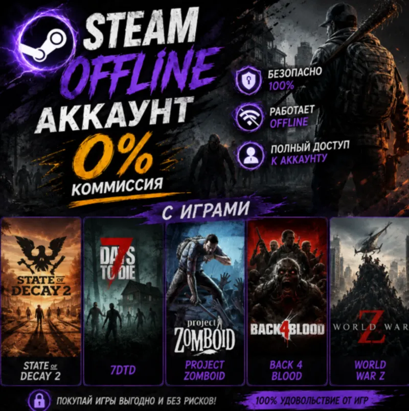 State of Decay 2, 7DTD,Project Zomboid,BACK 4 BLOOD,World War Z / Steam /Offline