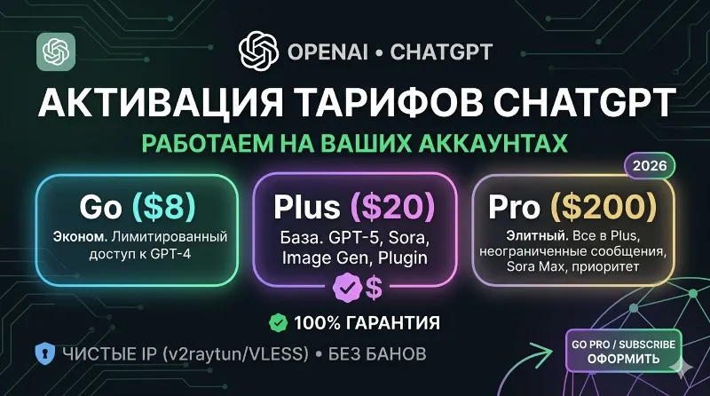 ChatGPT PLUS / PRO / GO Активация на ваш аккаунт