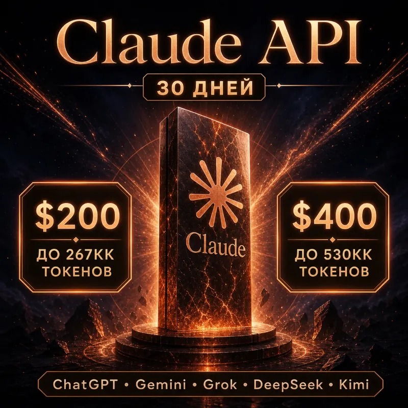 API Claude/ChatGPT и др. Токены до ~267млн/$200; ~540млн/$400. / 1 месяц