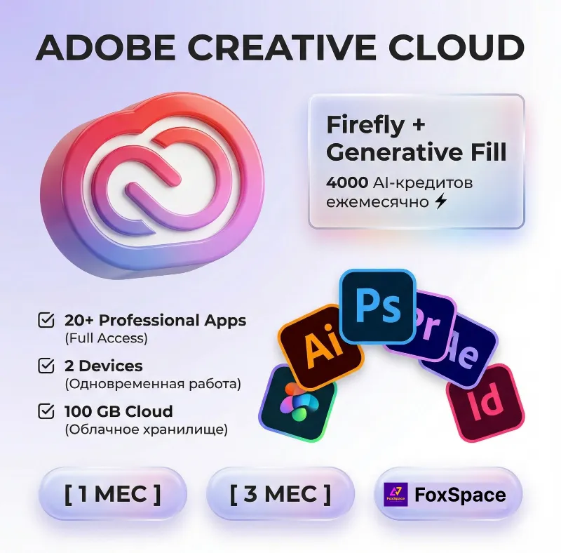 Adobe creative cloud+Firefly+Generative Fill/Подписка на 1 месяц