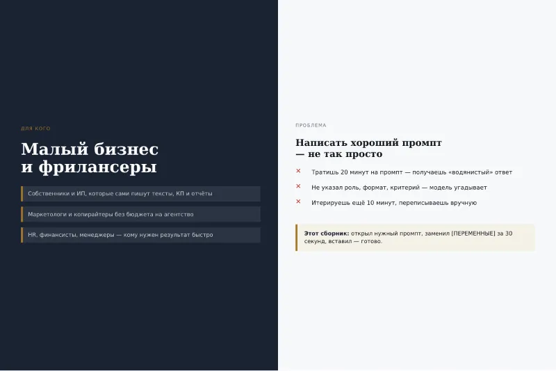 Промпты для бизнеса 2026 · 100 шаблонов под Claude и ChatGPT · с RU-реалиями