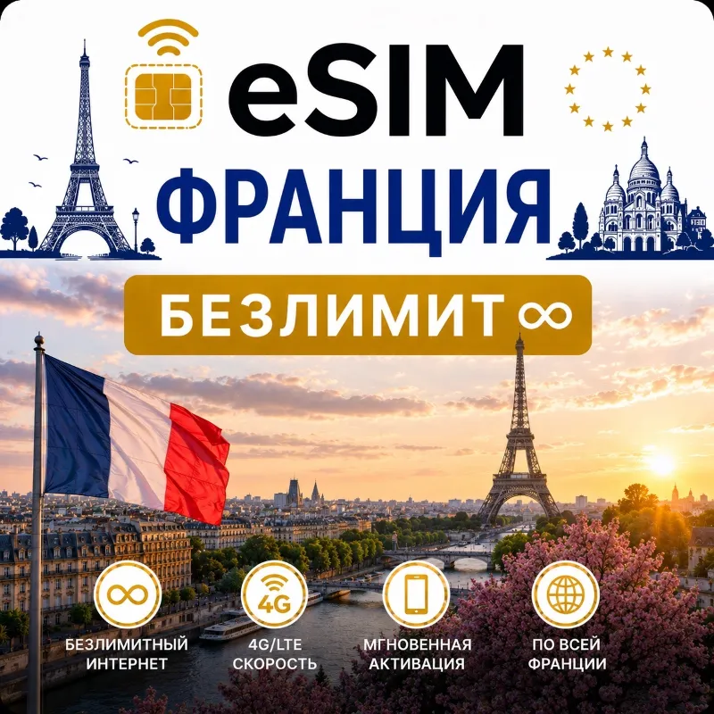 eSim Франция Сим-карта с БЕЗЛИМИТОМ