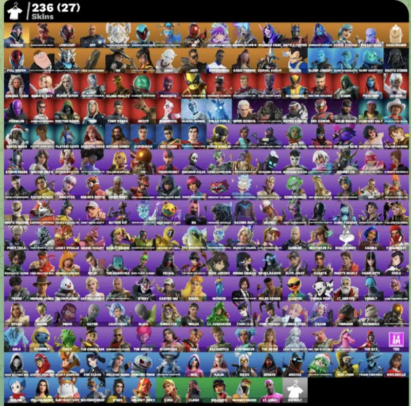 FORTNITE ALL PLATFORMS 236 SKINS (27 PAID) FULL ACCESS