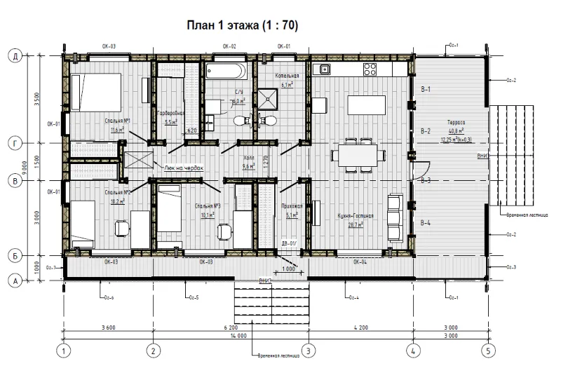 FH‑11: проект дома 157 м² (каркас + сваи + терраса)