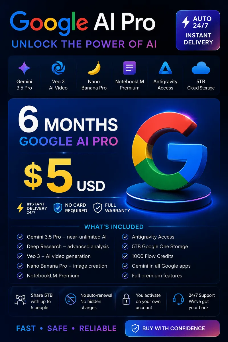 [БЫСТРЫЙ 24/7] Google AI Pro 6 месяцев | Близнецы 3.5 | Вео 3 | Нано Банан | 5 ТБ