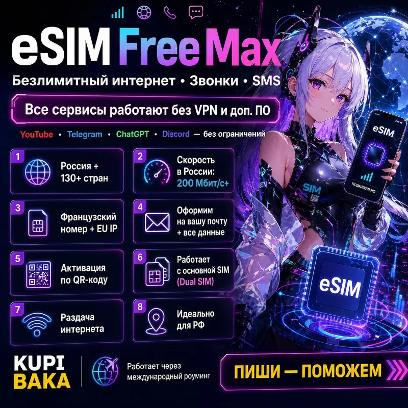 Россия\МИР esim Безлимитный Интернет + Звонки + SMS