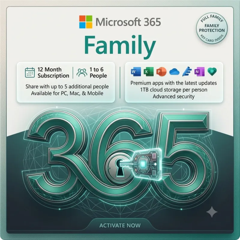 Microsoft Office 365 Family "Ключ" 6 пользователей 12 месяцев