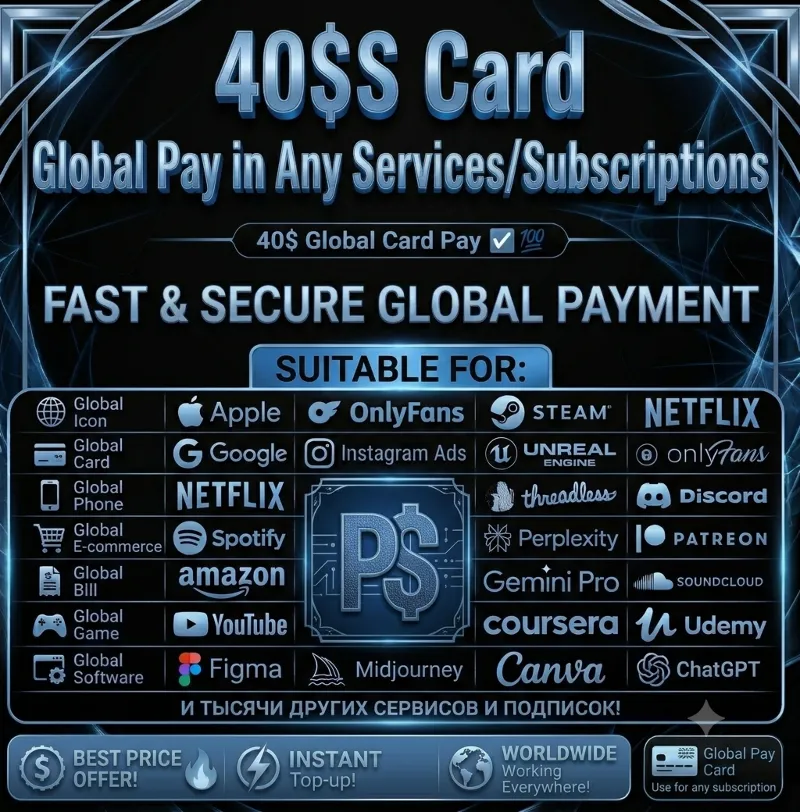 40$ US Card for Google Play, Apple Pay, Games & Online Services