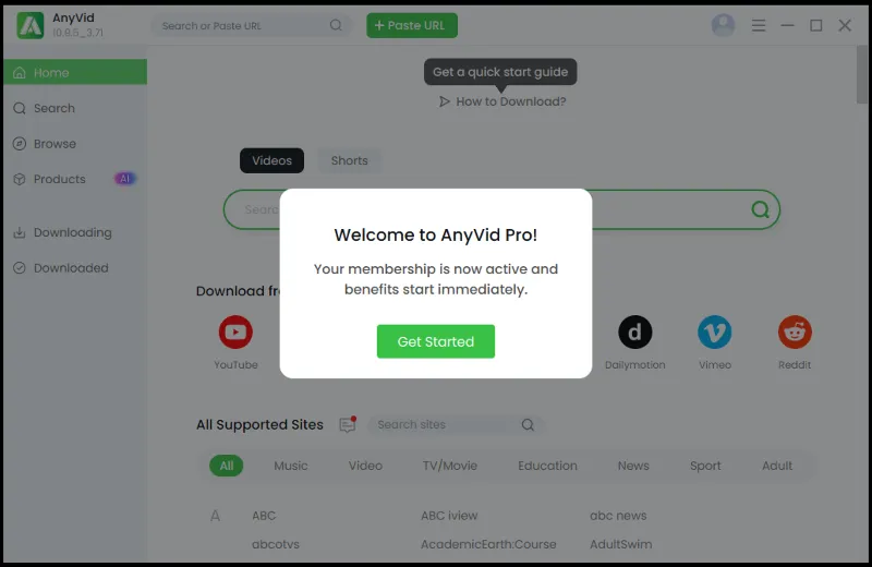 AmoyShare AnyVid AI-Powered Video Downloader Аккаунт
