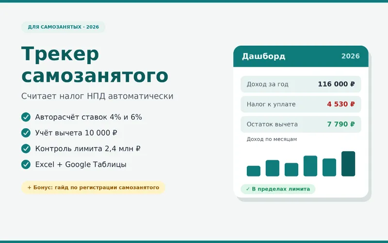 Таблица учёта доходов самозанятого 2026 расчёт налога НПД автоматически