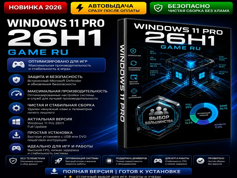 Windows 11 Pro 26H1 Game RU | Оптимизированная сборка | Автовыдача