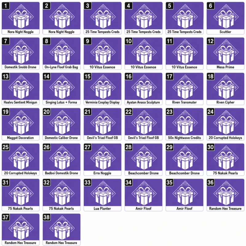 Warframe 38 предметов 2026 Twitch Drop TennoCon Mesa Prime, Haalvu Sentient Minigun