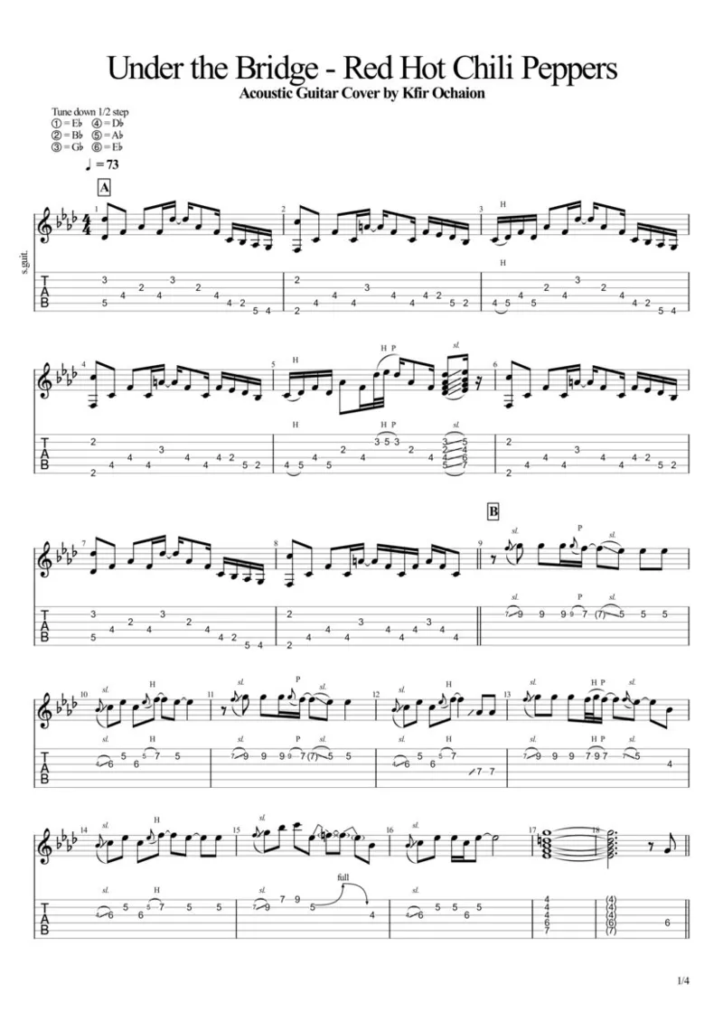 Табы Kfir Ochaion - Red Hot Chili Peppers - Under the Bridge (Acoustic)