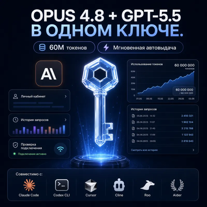 Gemini 3.5 + Fable 5 + GPT 5.6 в одном API-ключе 60M токенов