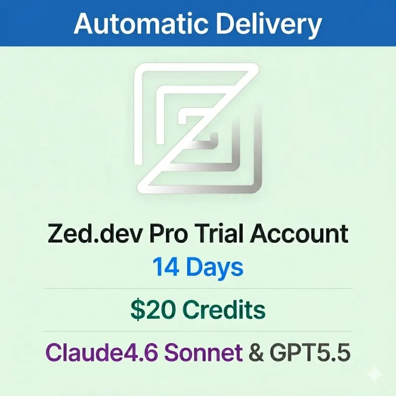 Zed.dev Pro Trial Account 14 дней | Баланс $20 | GPT5.5 | Автоматическая доставка