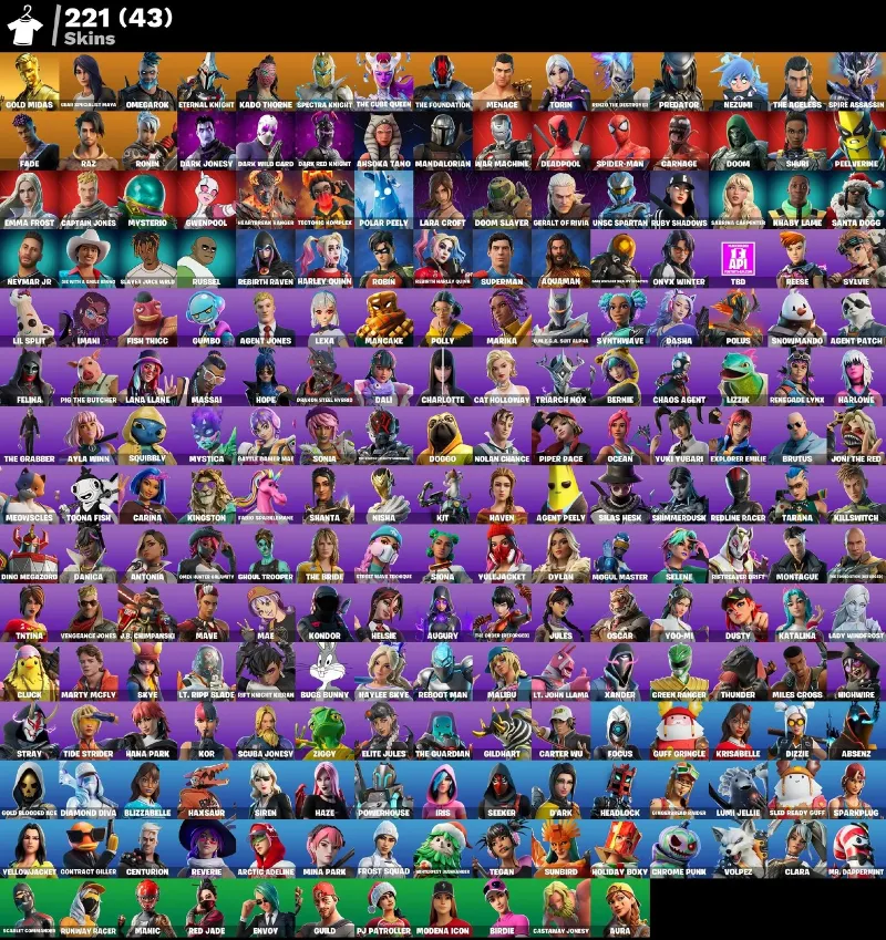 Мгновенный доступ • FN (все платформы) • 221 skins • Gold Midas • Полный доступ