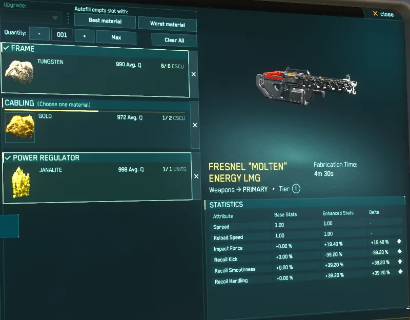 Star Citizen 4.7 Q900+ Weapon & Armor Crafting Service Available