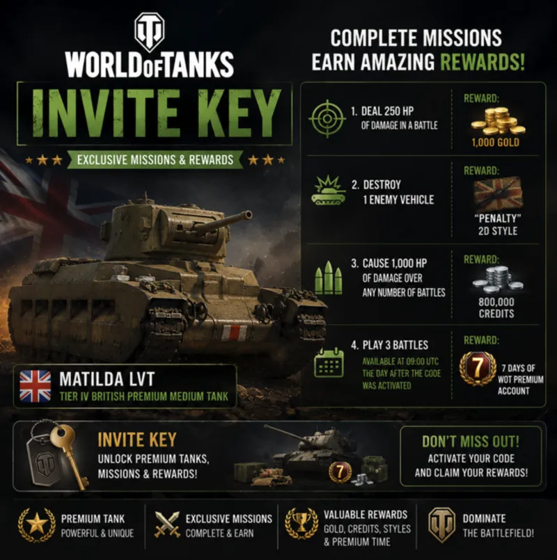 World of Tanks Набор приглашений Ключ - Глобальный - ПК/PS4/XBOX