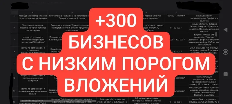 300+ бизнесов с малыми вложениями