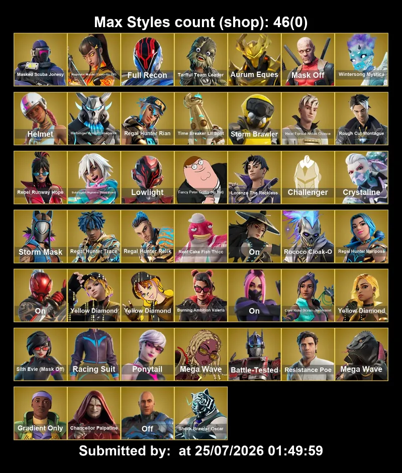 Мгновенный доступ • FN (все платформы) • 124 skins • 550 VB • Полный доступ