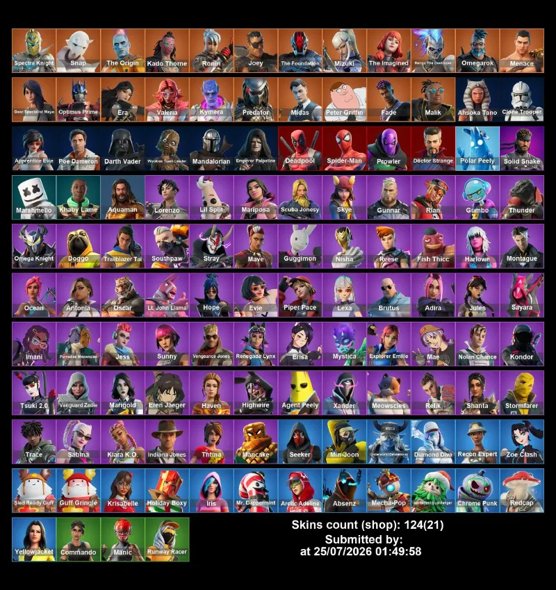 Мгновенный доступ • FN (все платформы) • 124 skins • 550 VB • Полный доступ
