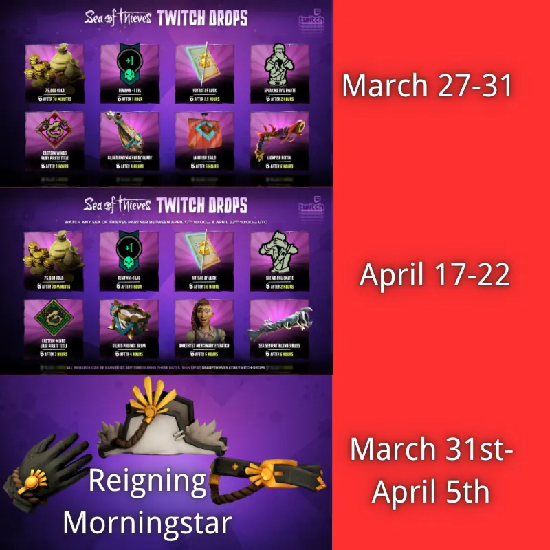 Sea of Thieves 19/19 Правящая Утренняя Звезда x3 150 000 золота 27 марта — 22 апрел