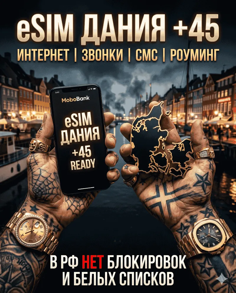 Датская eSIM для России (eSIM Дании). Полноценный номер +45. Смс, звонки, интернет
