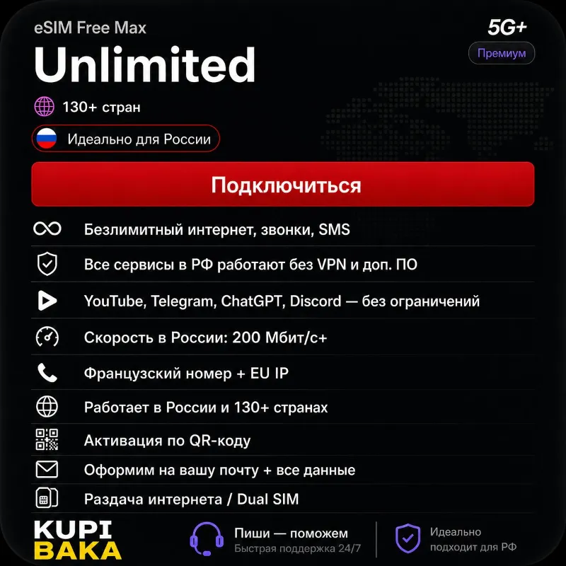 Россия\МИР esim Безлимитный Интернет + Звонки + SMS
