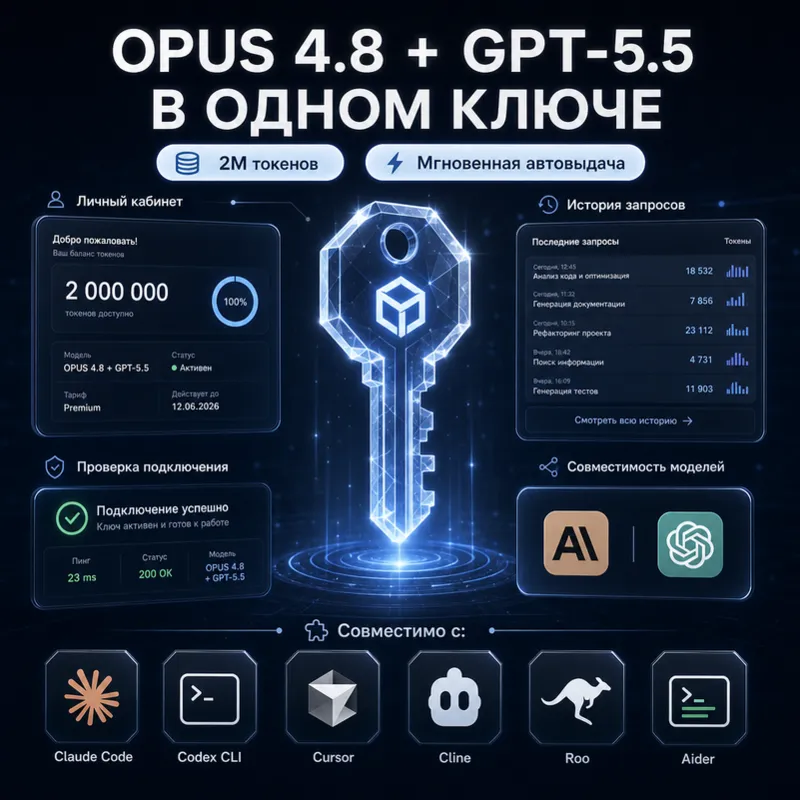Gemini 3.5 + opus 4.8 + GPT 5.6 в одном API-ключе 2M токенов