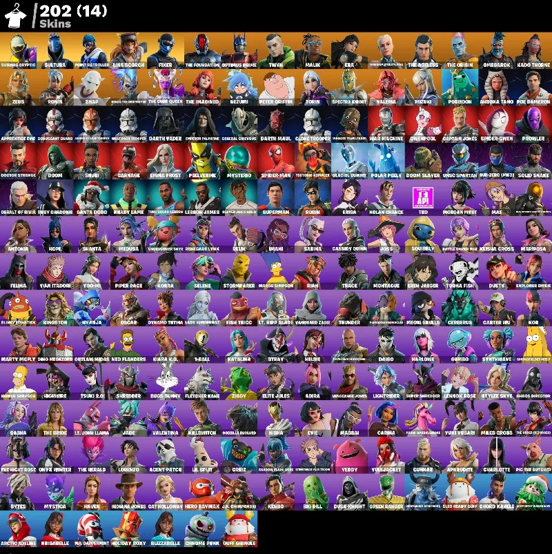 Мгновенный доступ • FN (все платформы) • 202 skins • 2000 VB • Полный доступ