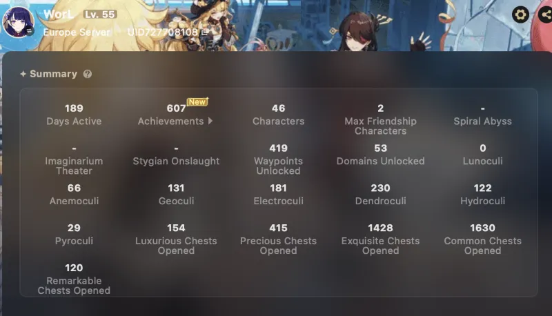 Автовыдача • Genshin Impact EU • 55 AR • 45 персонажей (12 легендарных) • Почта