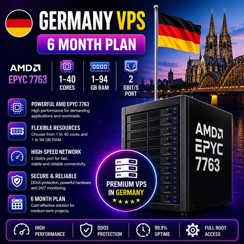Германия VPS - 6 Месяцев | AMD EPYC 7763 | Быстрый NVMe | Порт 2 Гбит/с