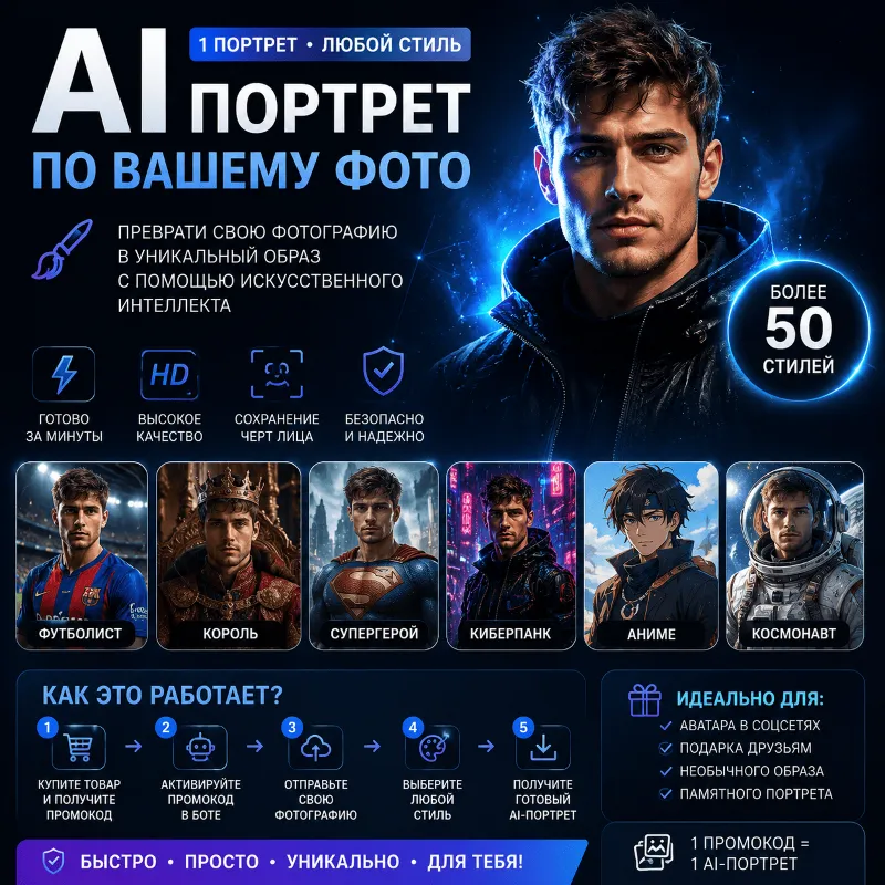 Один AI-портрет по вашей фотографии